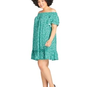 Avenue Green Floral Off-Shoulder Dress